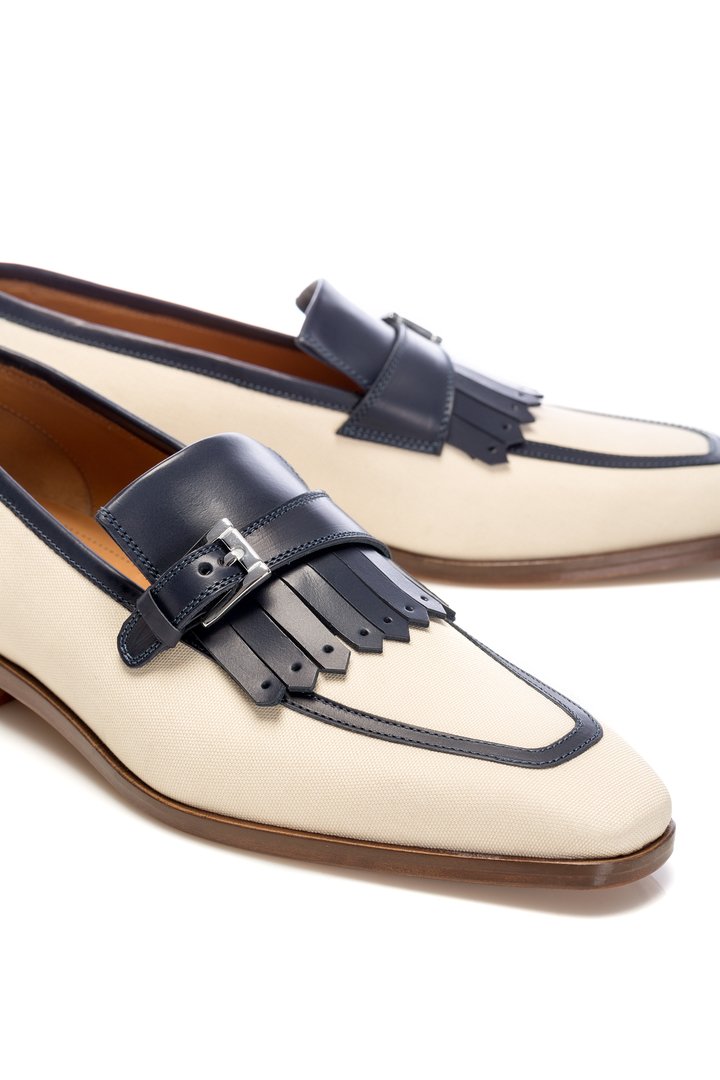 Beige Textile Tassel Loafers Viggo 8212