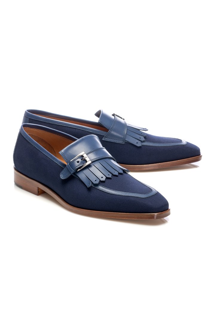 BLUE TEXTILE TASSEL LOAFERS