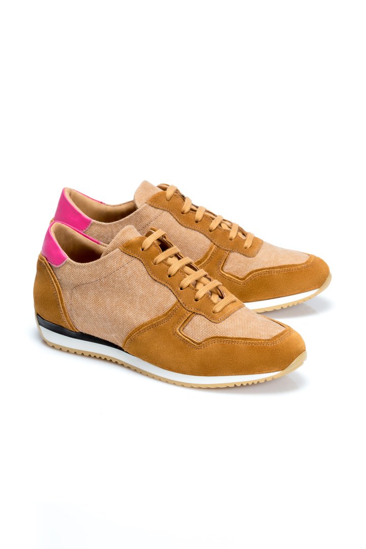 BROWN LEATHER & CANVAS SNEAKERS