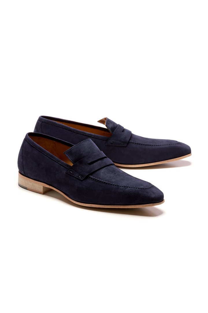 NAVY SUEDE PENNY LOAFERS