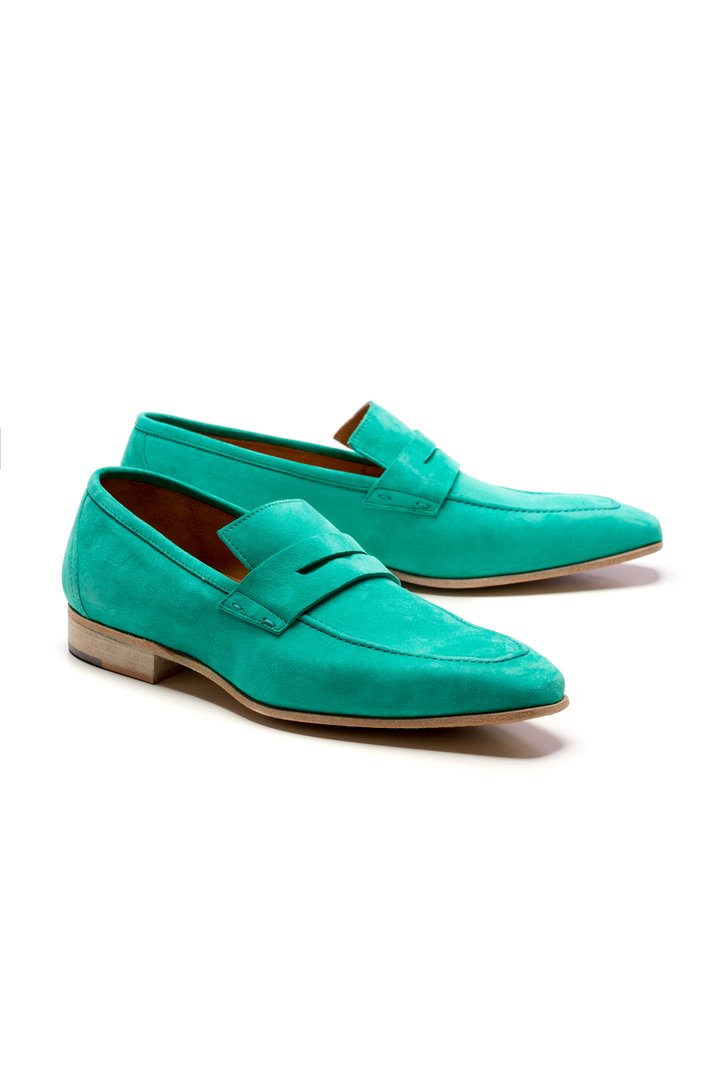 TURCOISE SUEDE PENNY LOAFERS