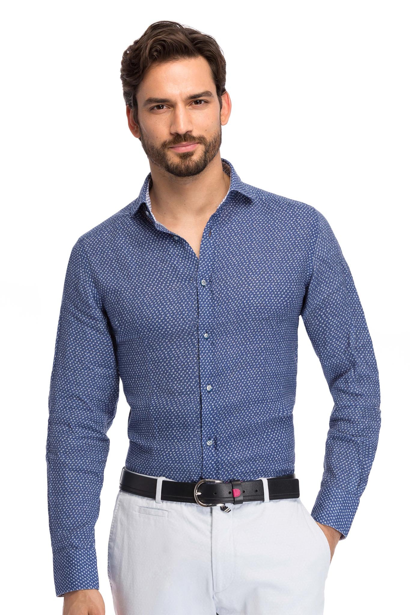 BLUE TEXTURED LINEN SHIRT