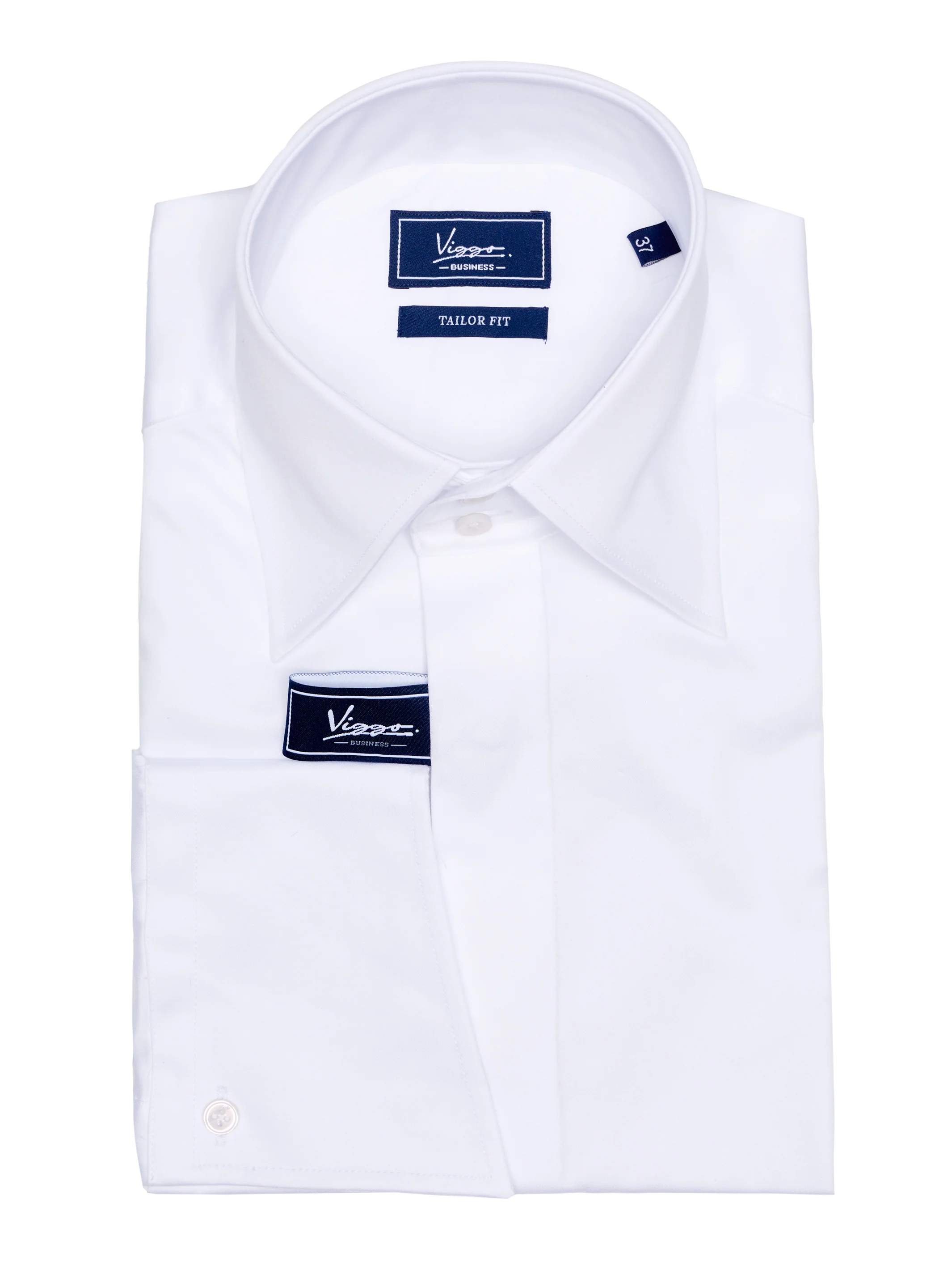 Camasa alba, manseta inclinata cu nasture sau butoni