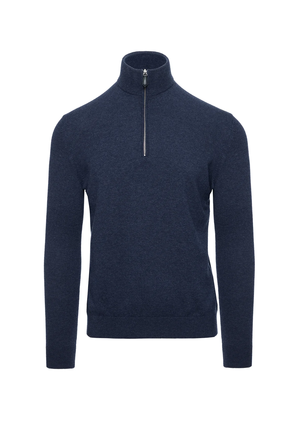 Maleta half-zip din lana si casmir, indigo