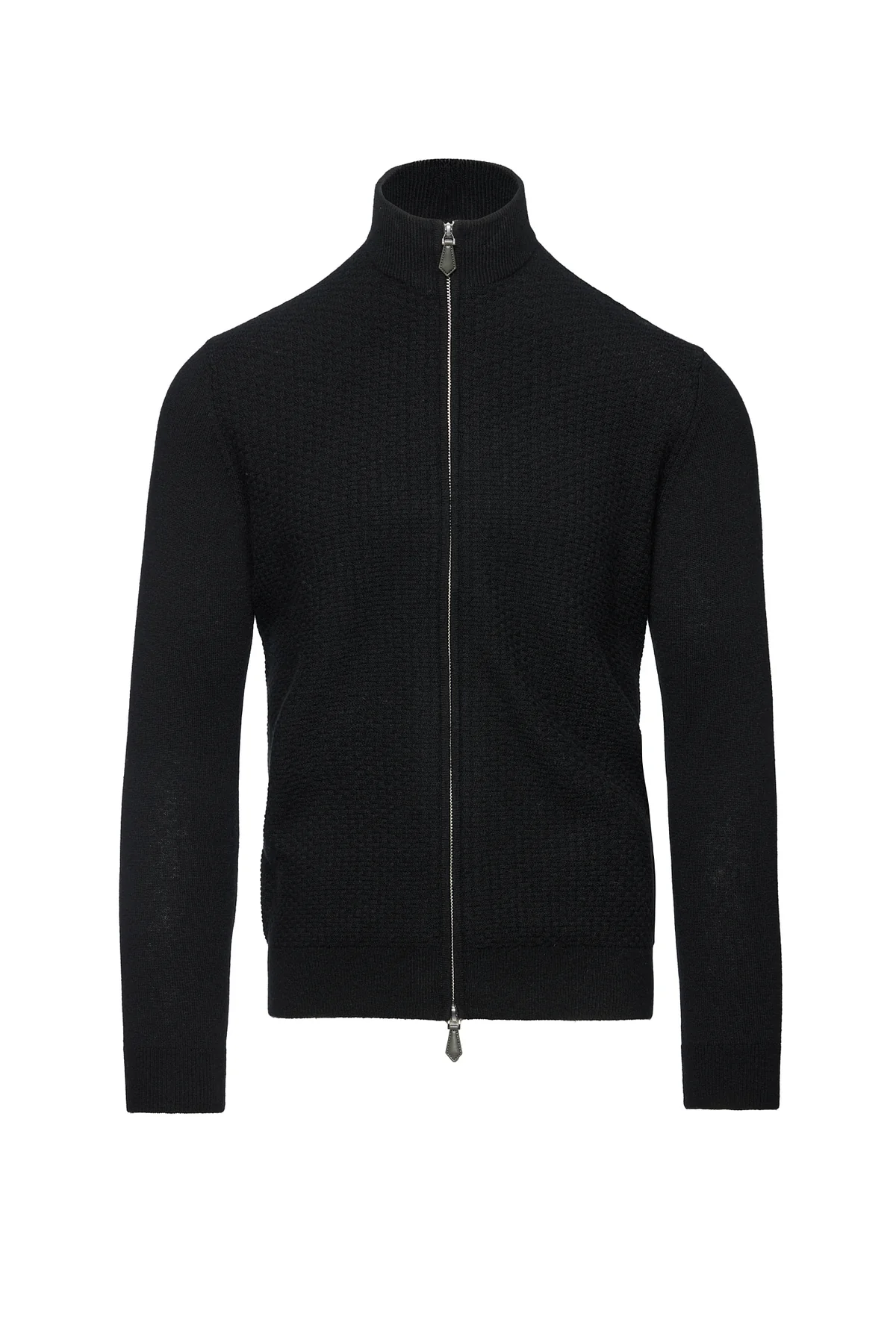 Cardigan casmir & lana cu fermoar, negru