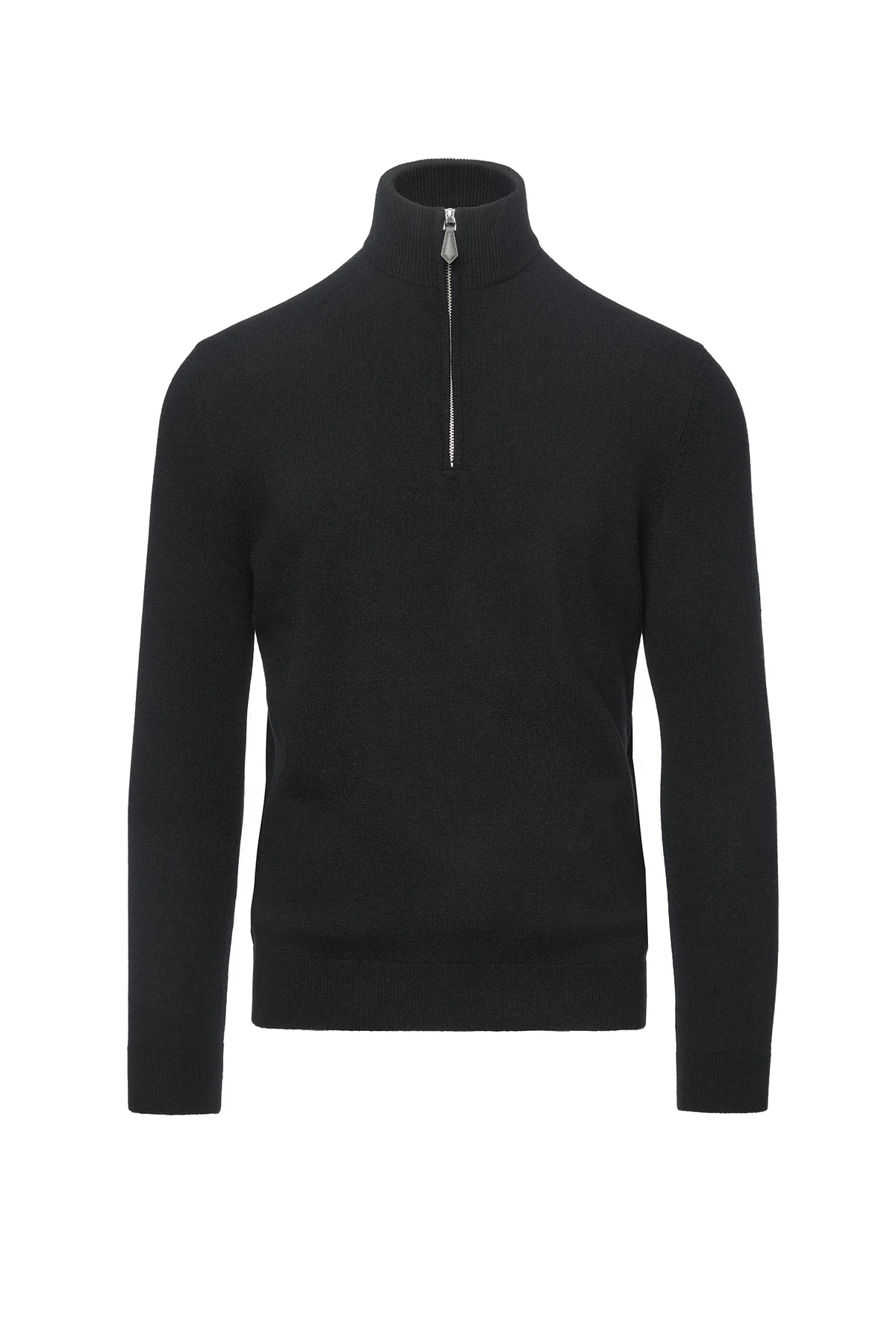 Maleta half-zip din lana si casmir, negru