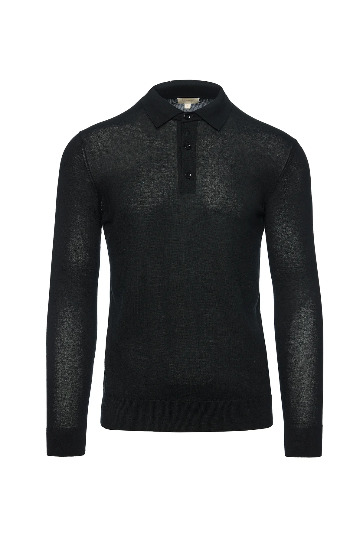 Bluza casmir & matase, guler Polo, negru