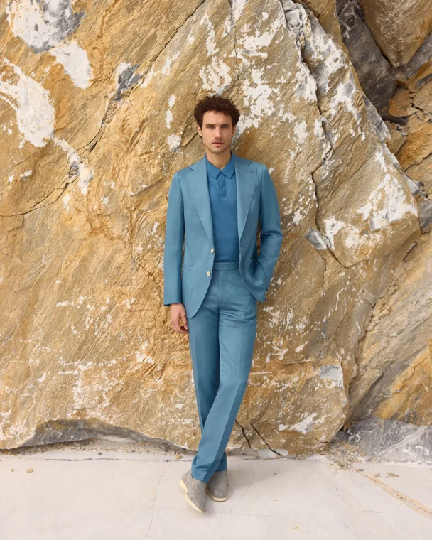 Costum bleu Made to Measure tesatura Silkskin by Ermenegildo Zegna, albastru