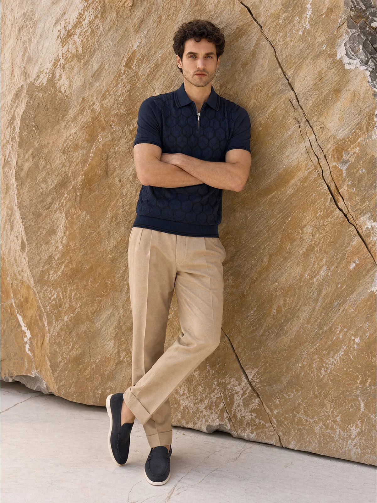Tricou Polo navy hexagon matase&bumbac