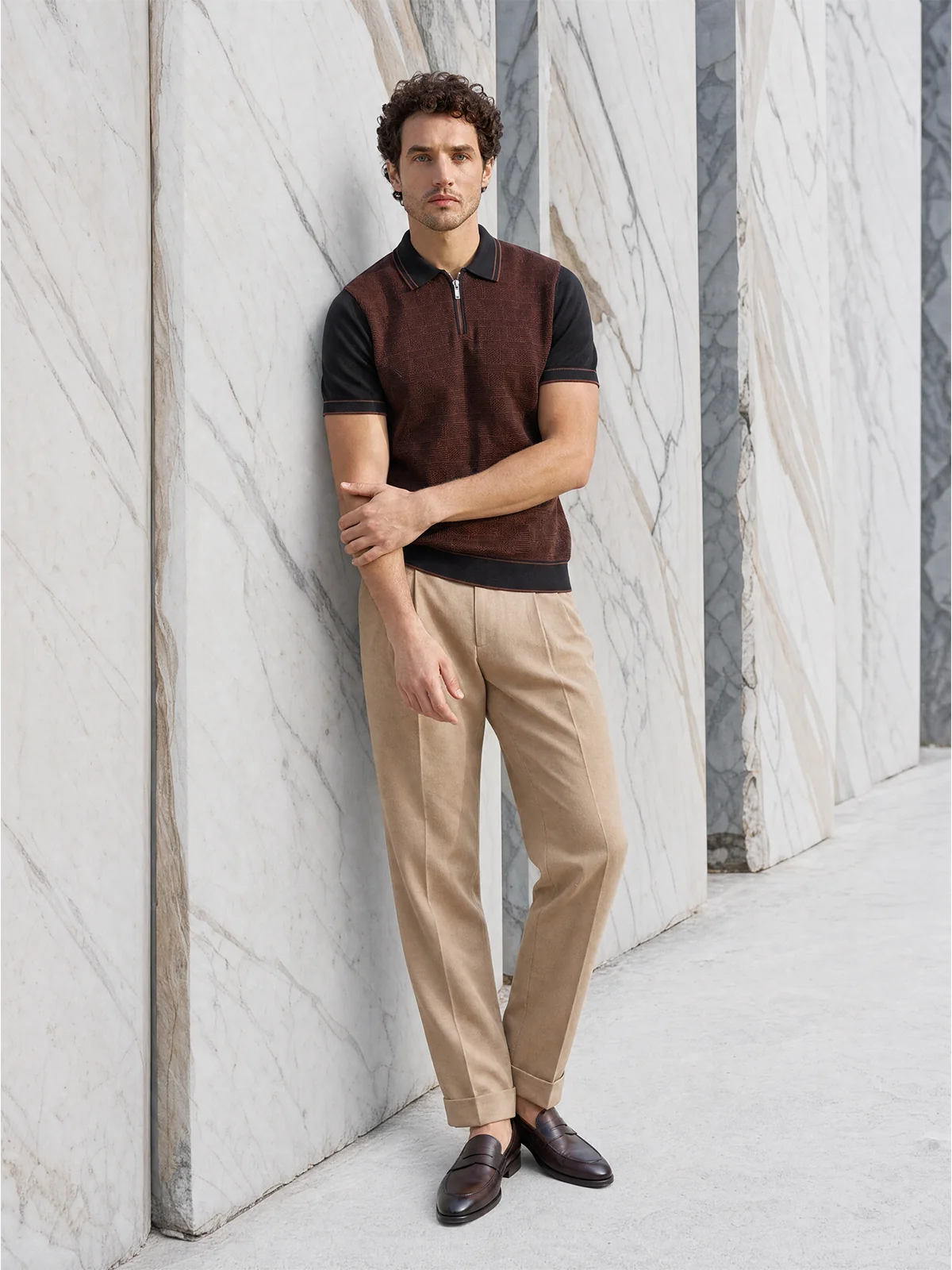 Tricou Polo negru texturat matase&bumbac