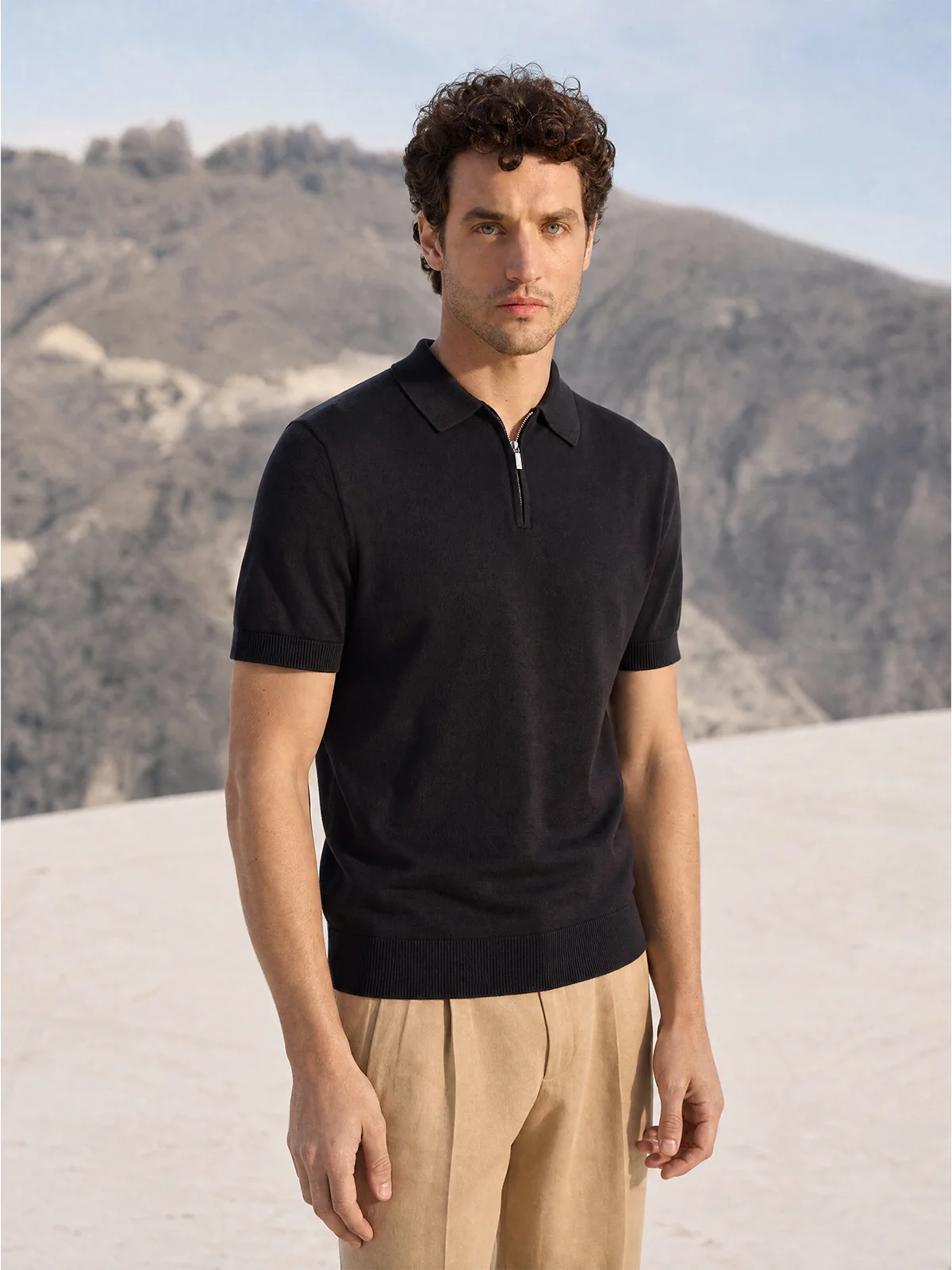 Tricou Polo negru matase & bumbac