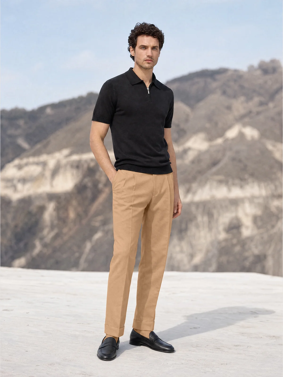 Tricou Polo negru matase & bumbac