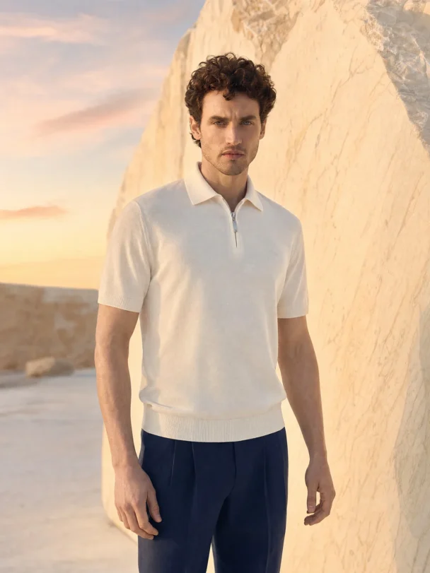 Tricou Polo alb matase & bumbac — foto 2
