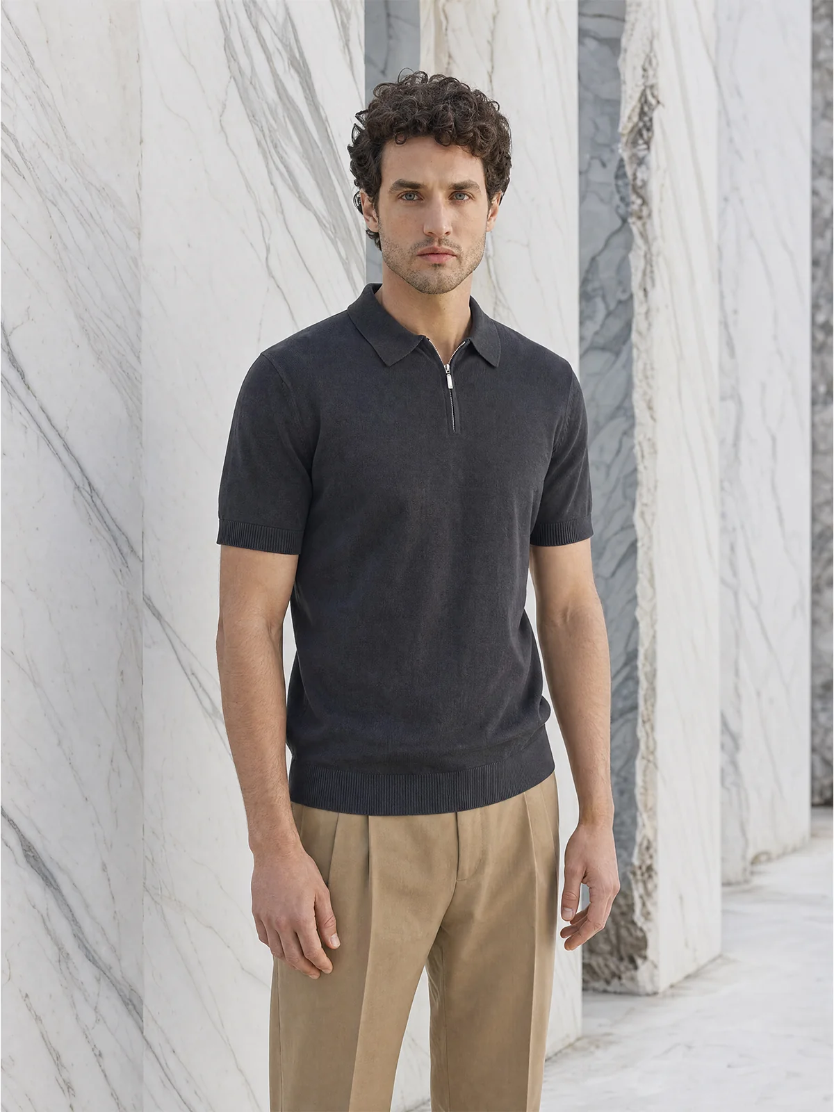 Tricou Polo bleumarin matase & bumbac
