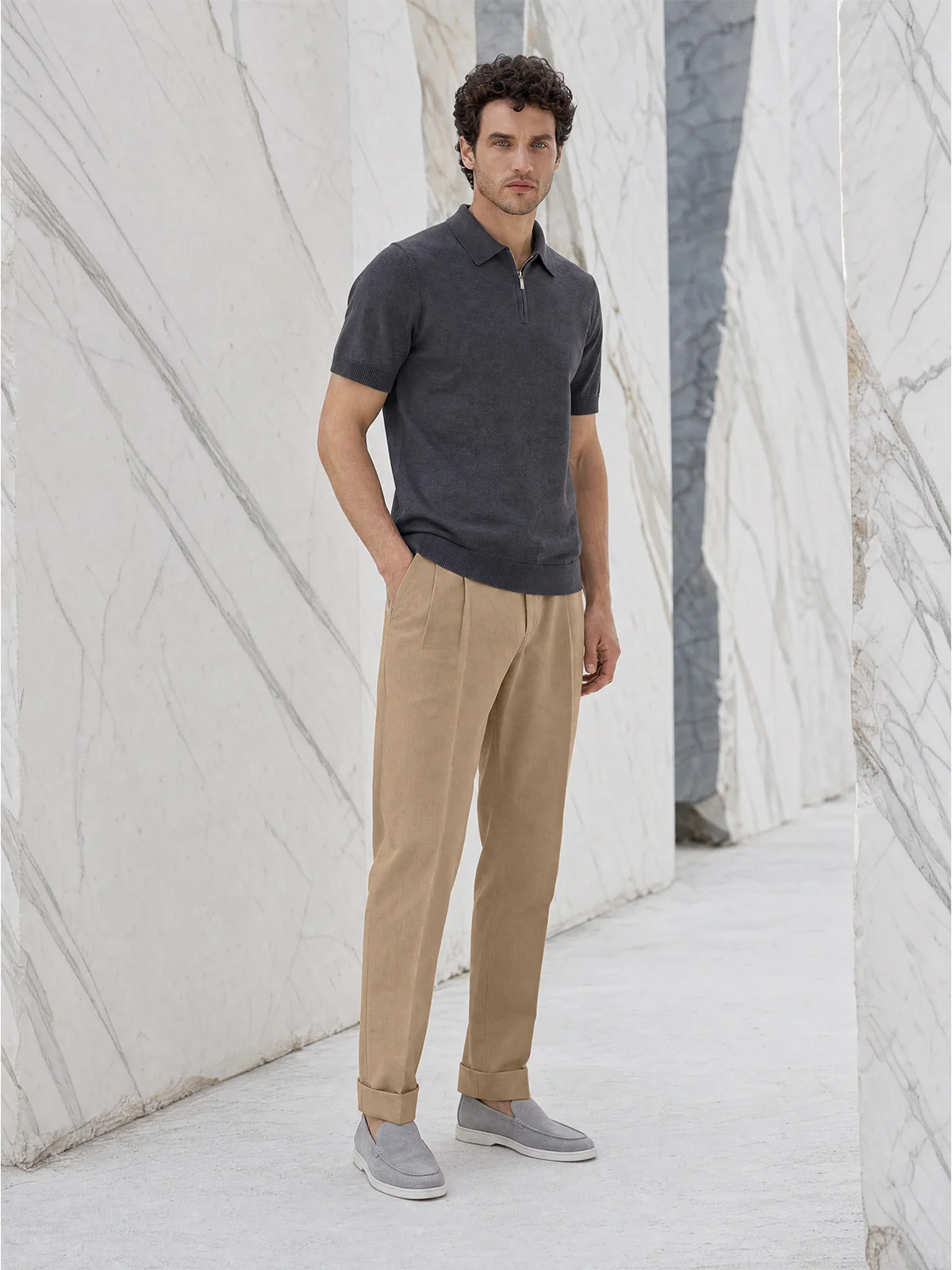 Tricou Polo bleumarin matase & bumbac