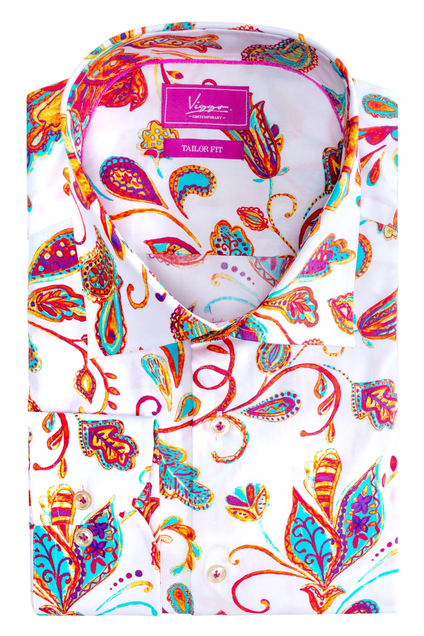 CAMASA ALBA CU PRINT FLORAL ORANGE SI TURQUOISE