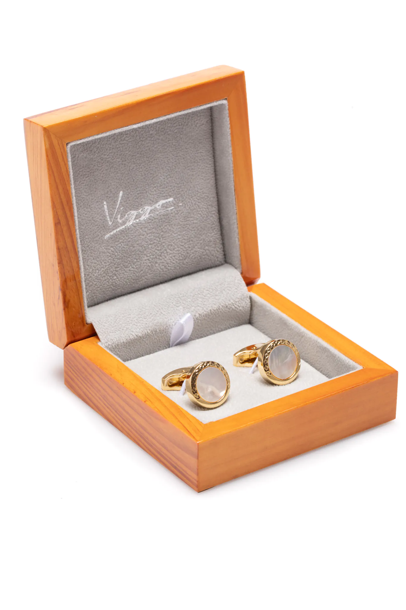 BUTONI AURII ROTUNZI CU PIATRA ALBA - imagine 3