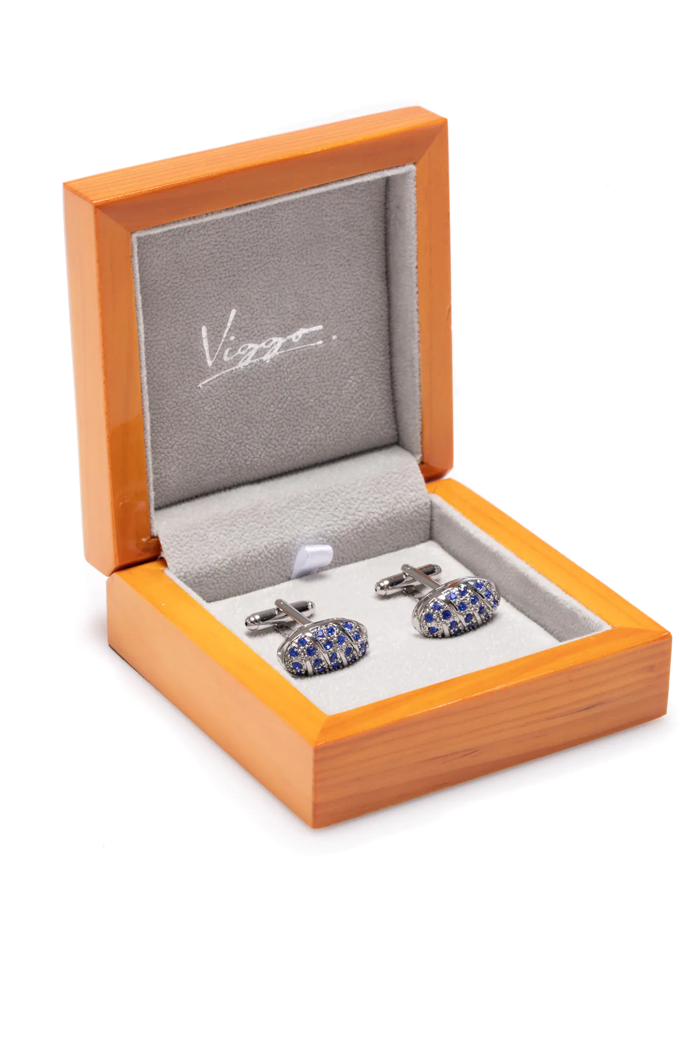 BUTONI OVALI ARGINTII CU CRISTALE ALBASTRE - imagine 3