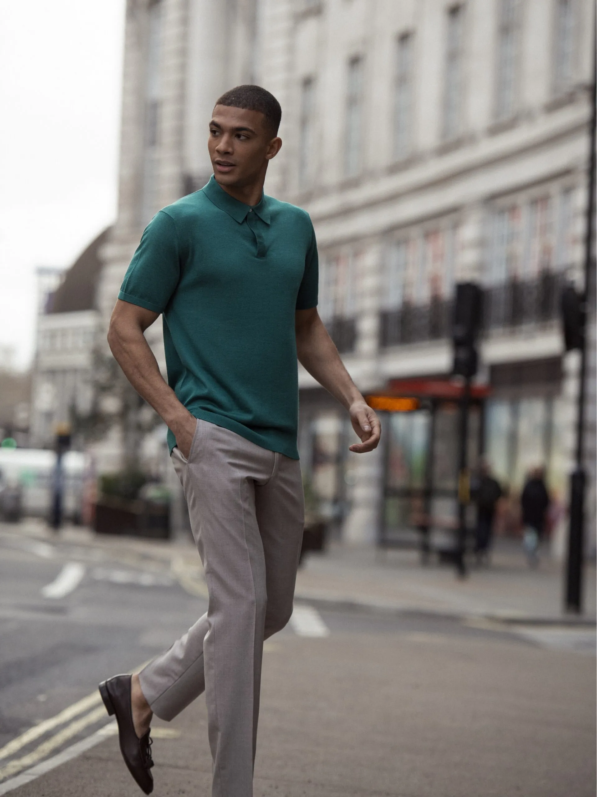 TRICOU POLO VERDE DIN MATASE NATURALA SI LANA MERINO