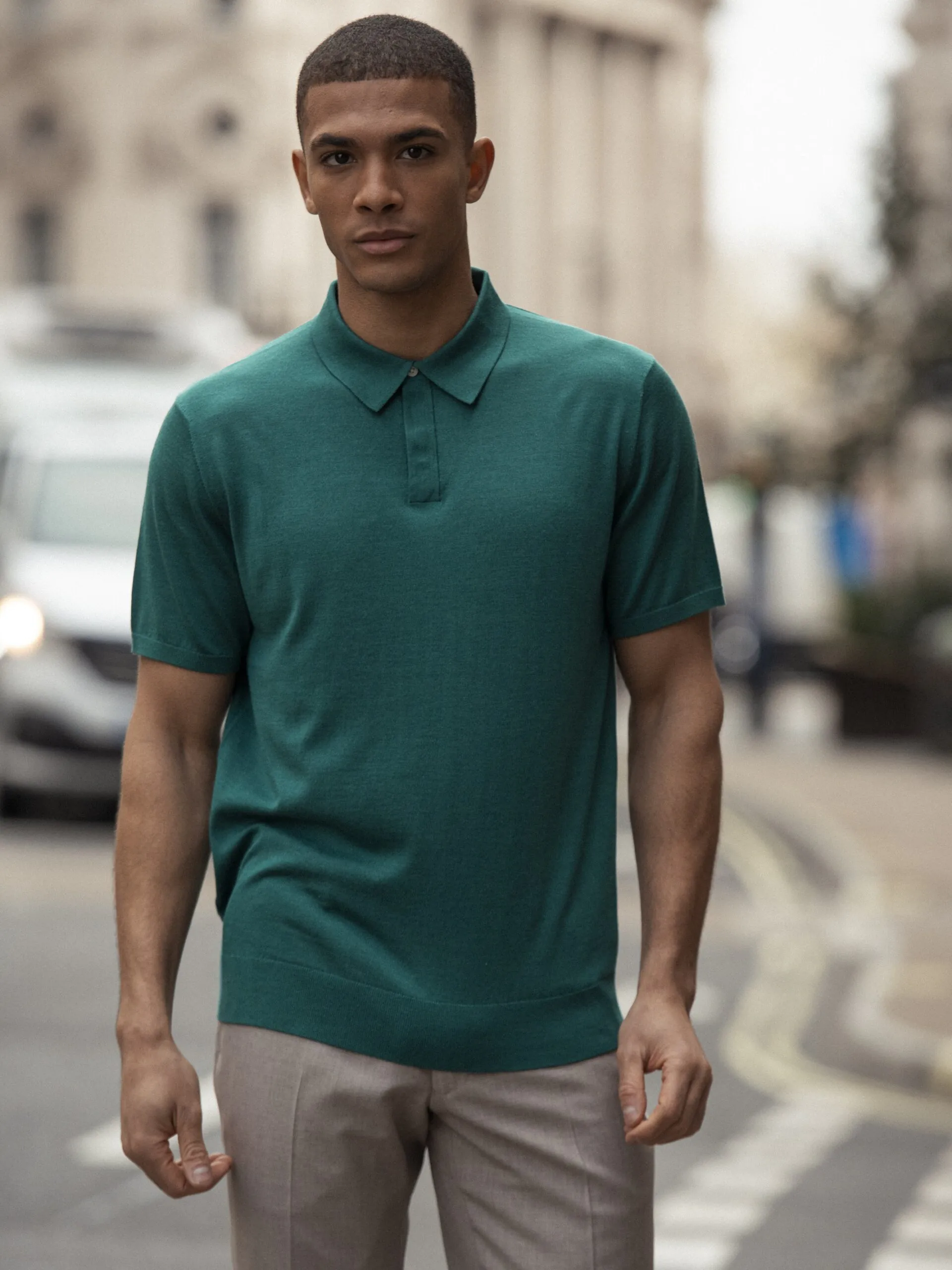 TRICOU POLO VERDE DIN MATASE NATURALA SI LANA MERINO - imagine 3