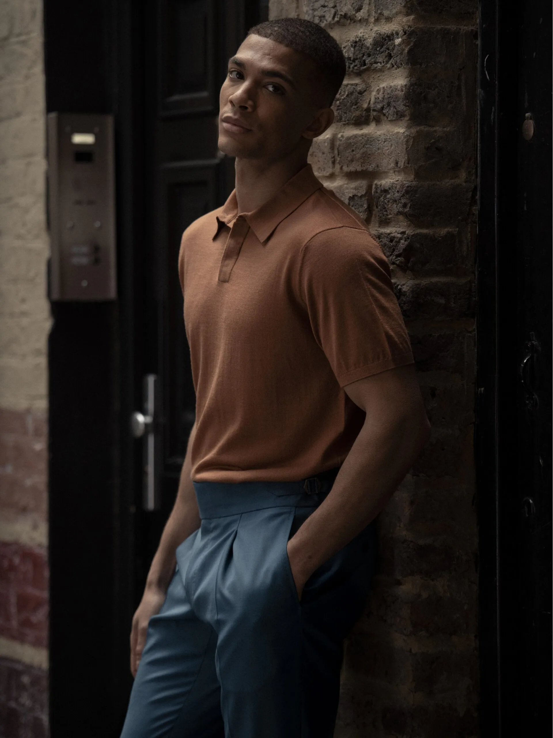 TRICOU POLO CAMEL DIN MATASE NATURALA SI LANA MERINO