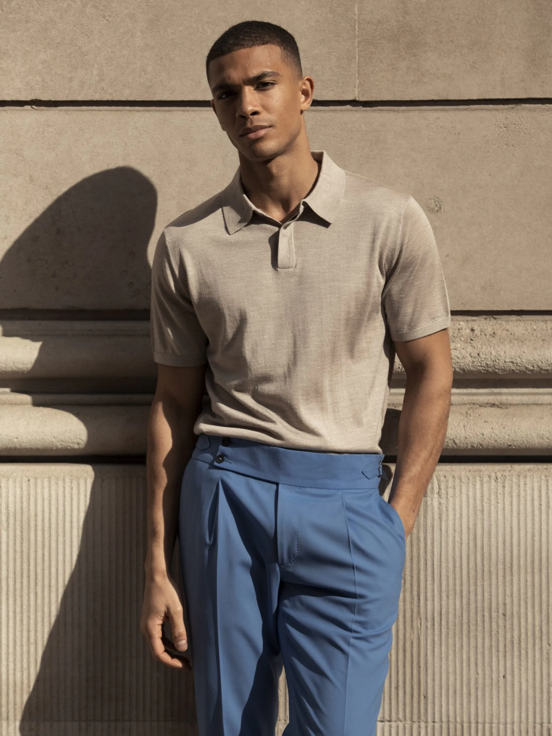 TRICOU POLO BEIGE DIN MATASE NATURALA SI LANA MERINO