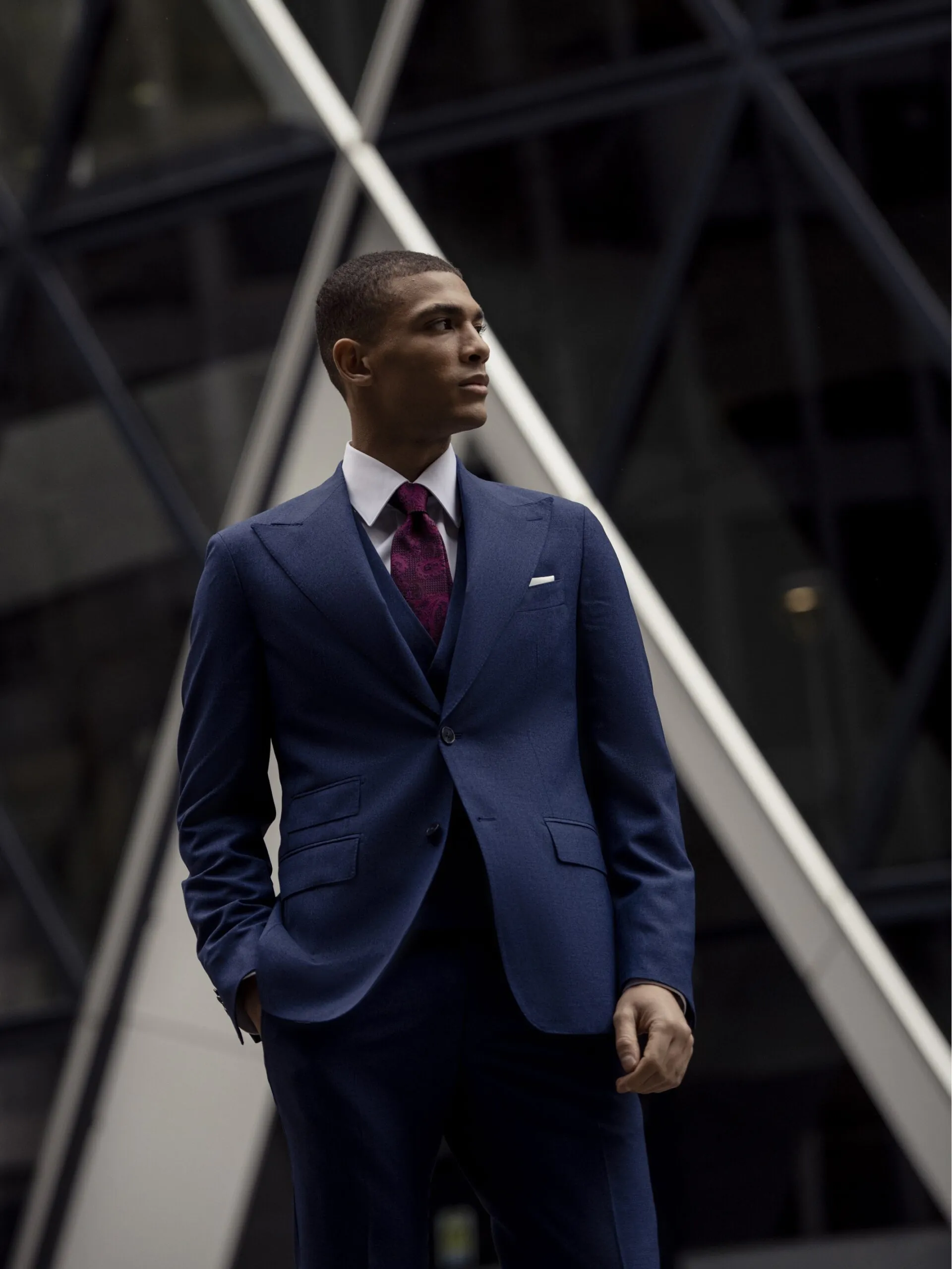 COSTUM TREI PIESE NAVY TEXTURAT, TAILORED FIT