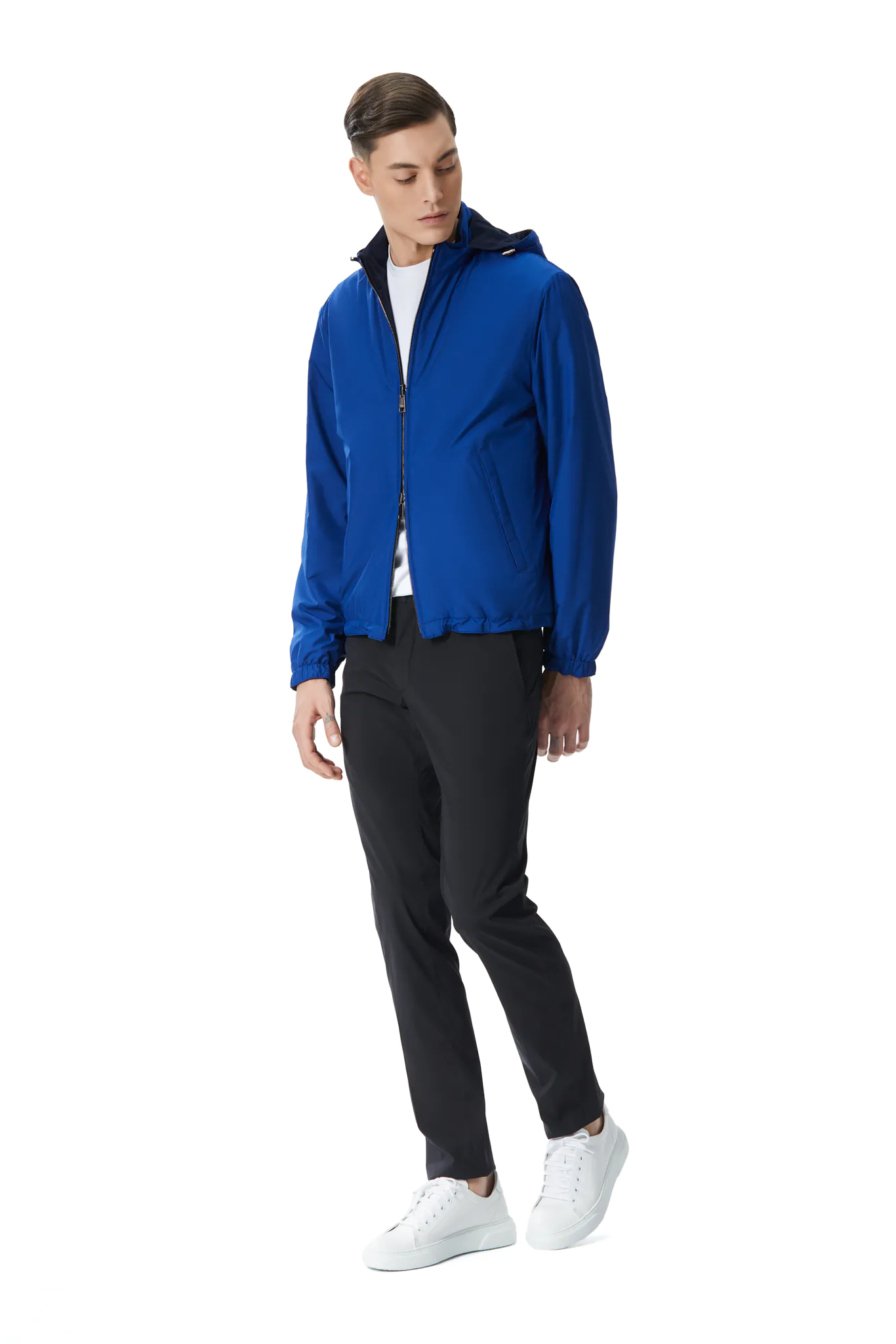 JACHETA REVERSIBILA ALBASTRU/NAVY DIN MATERIAL TEHNO SI LANA - imagine 4