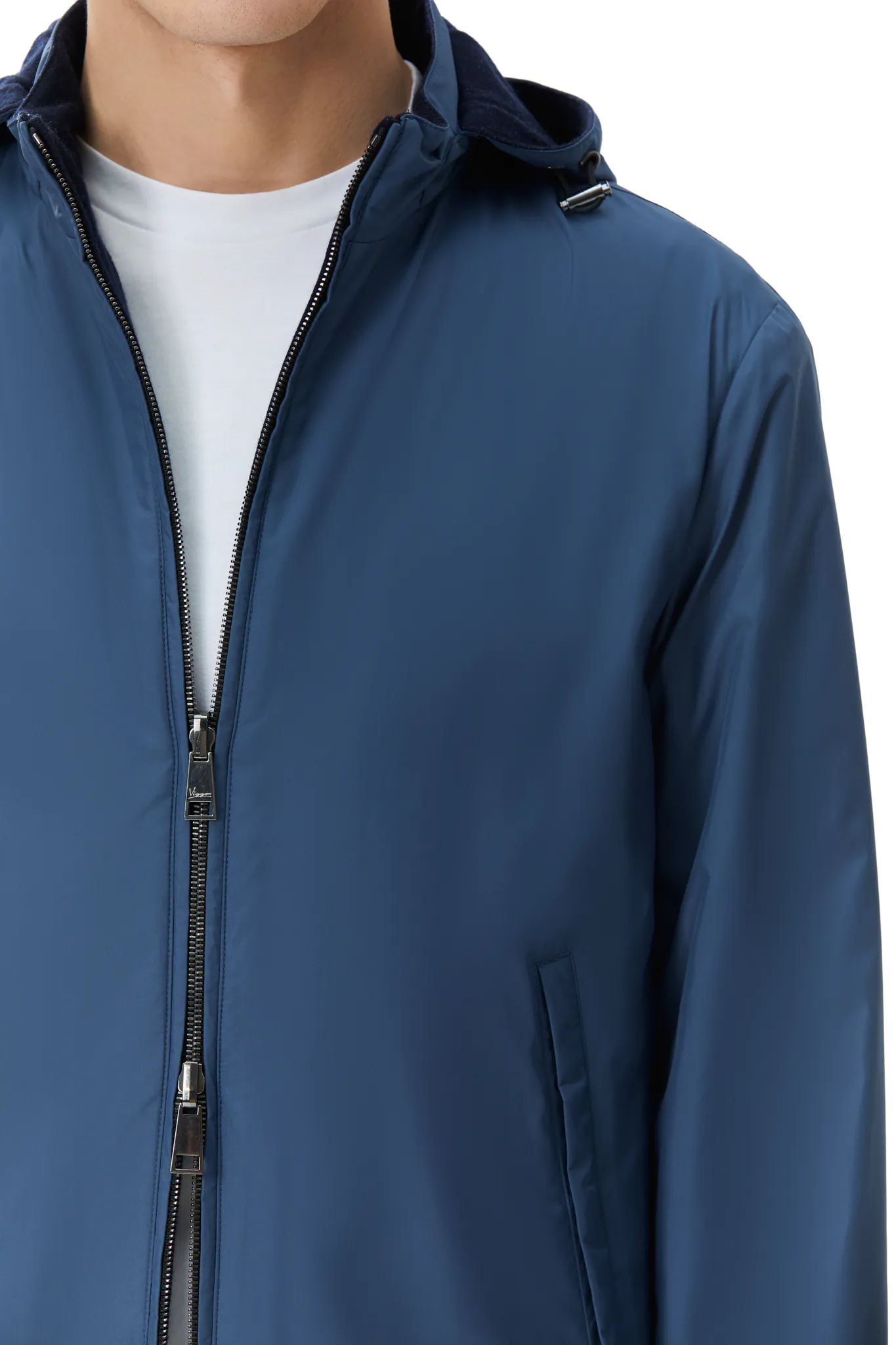 JACHETA REVERSIBILA BLEU/NAVY DIN MATERIAL TEHNO SI LANA - imagine 4