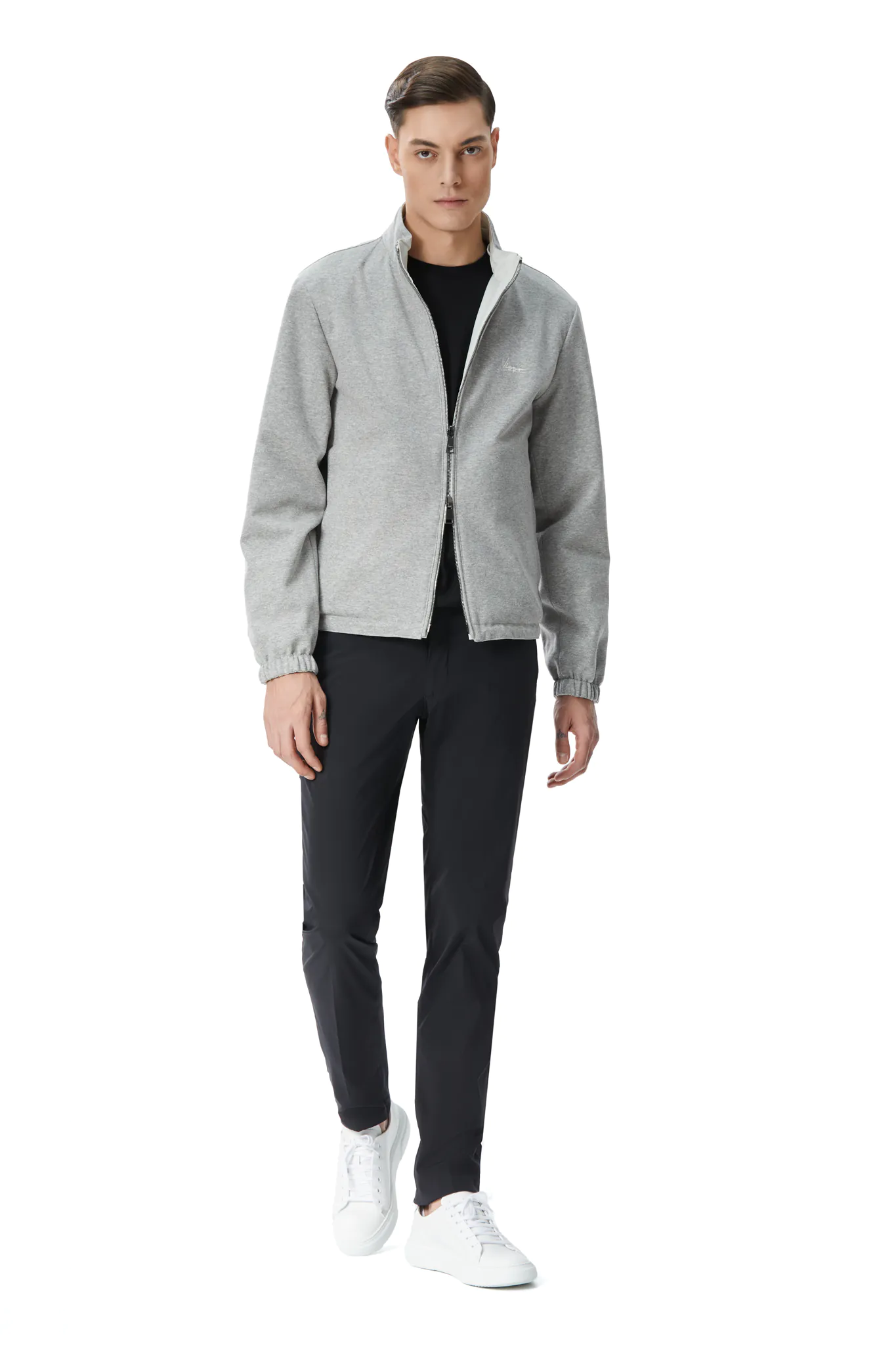 JACHETA REVERSIBILA ALB/GRI DIN MATERIAL TEHNO SI LANA