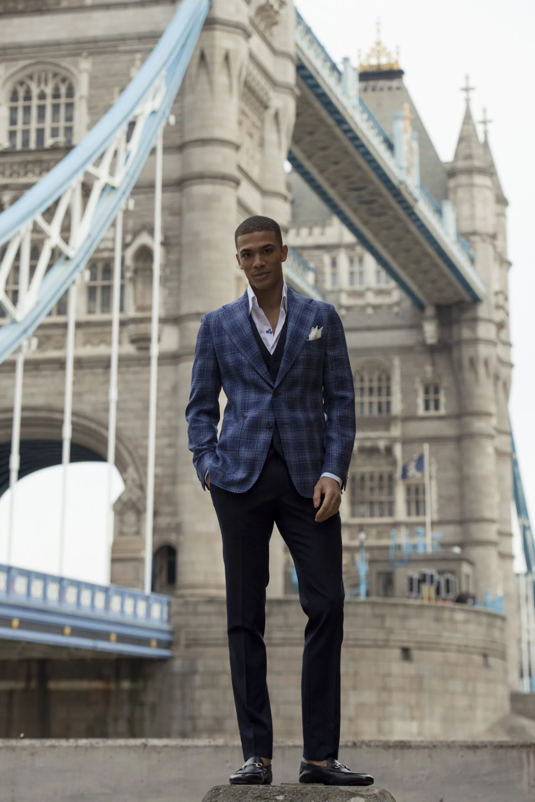 SACOU NAVY CHECK, TAILORED FIT - imagine 3