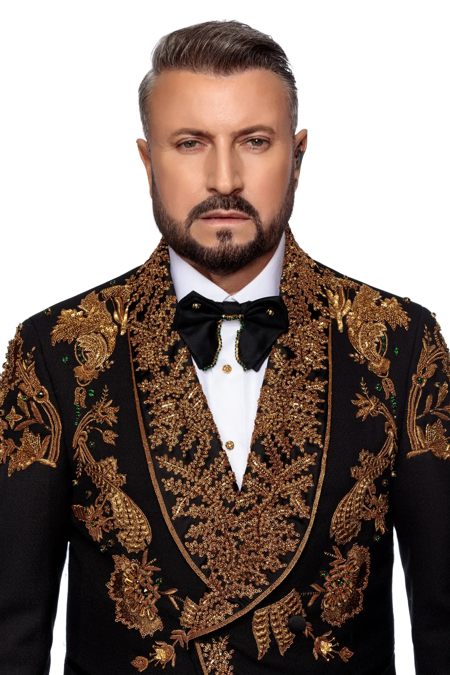 Sacou smoking made to measure din lana cu broderie manuala bronze - imagine 5