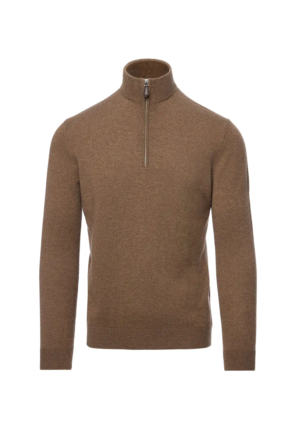 Maleta half-zip din lana si casmir, maro