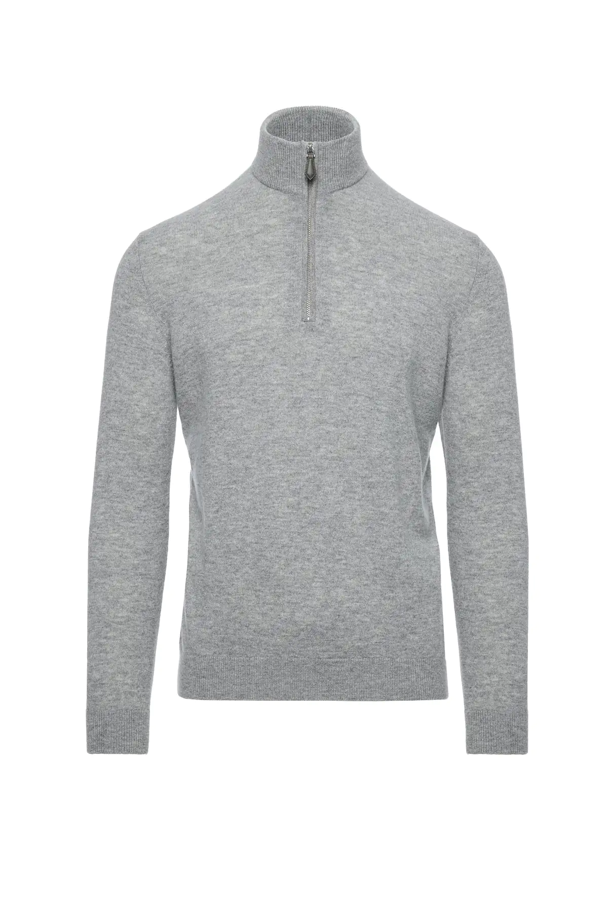 Maleta half-zip din lana si casmir, gri